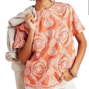 Anthropologie Eri + Ali Embroidered Short Sleeve Top sz small